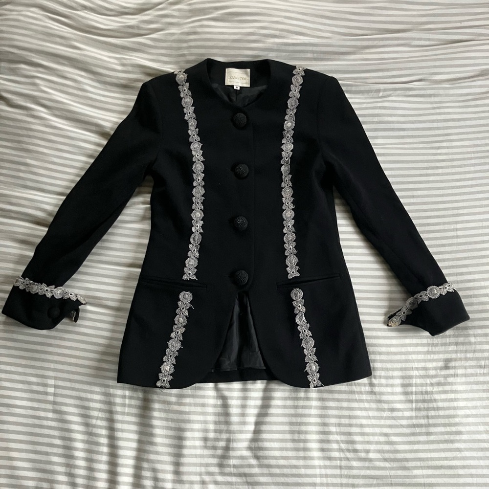 Zang Toi Black Blazer with Silver Lace
